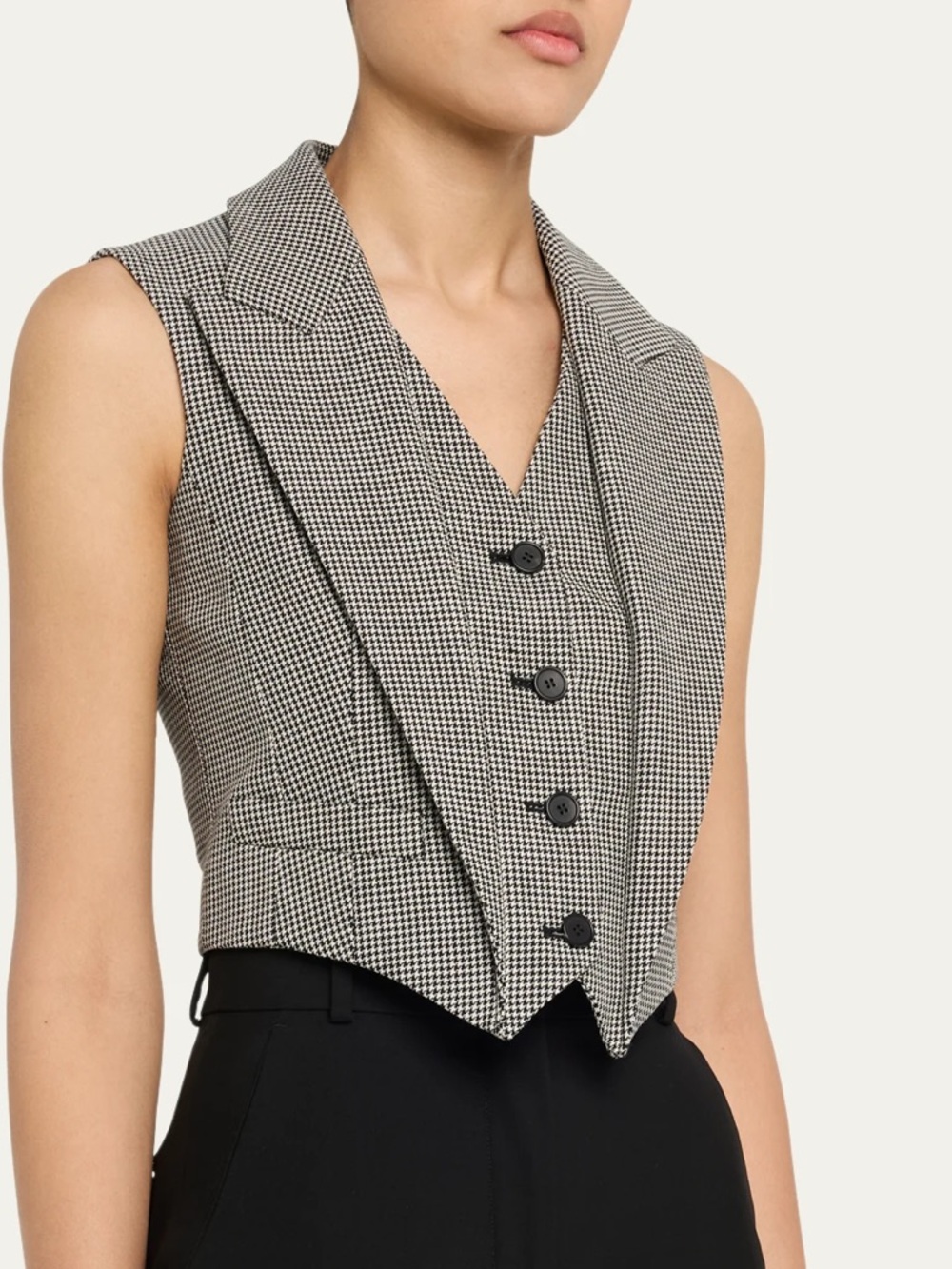McQueen Upturned Lapel Single-Breasted Houndstooth Vest